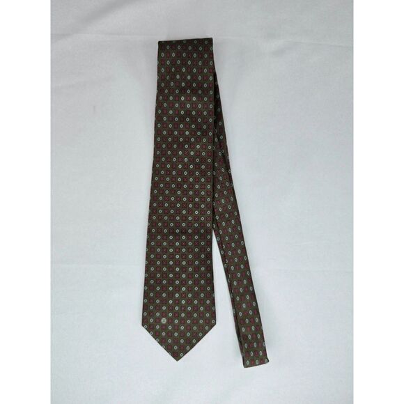Vintage Signed Green Pattern Soie Silk Chanel Necktie Circle Square Pattern - Picture 2 of 8
